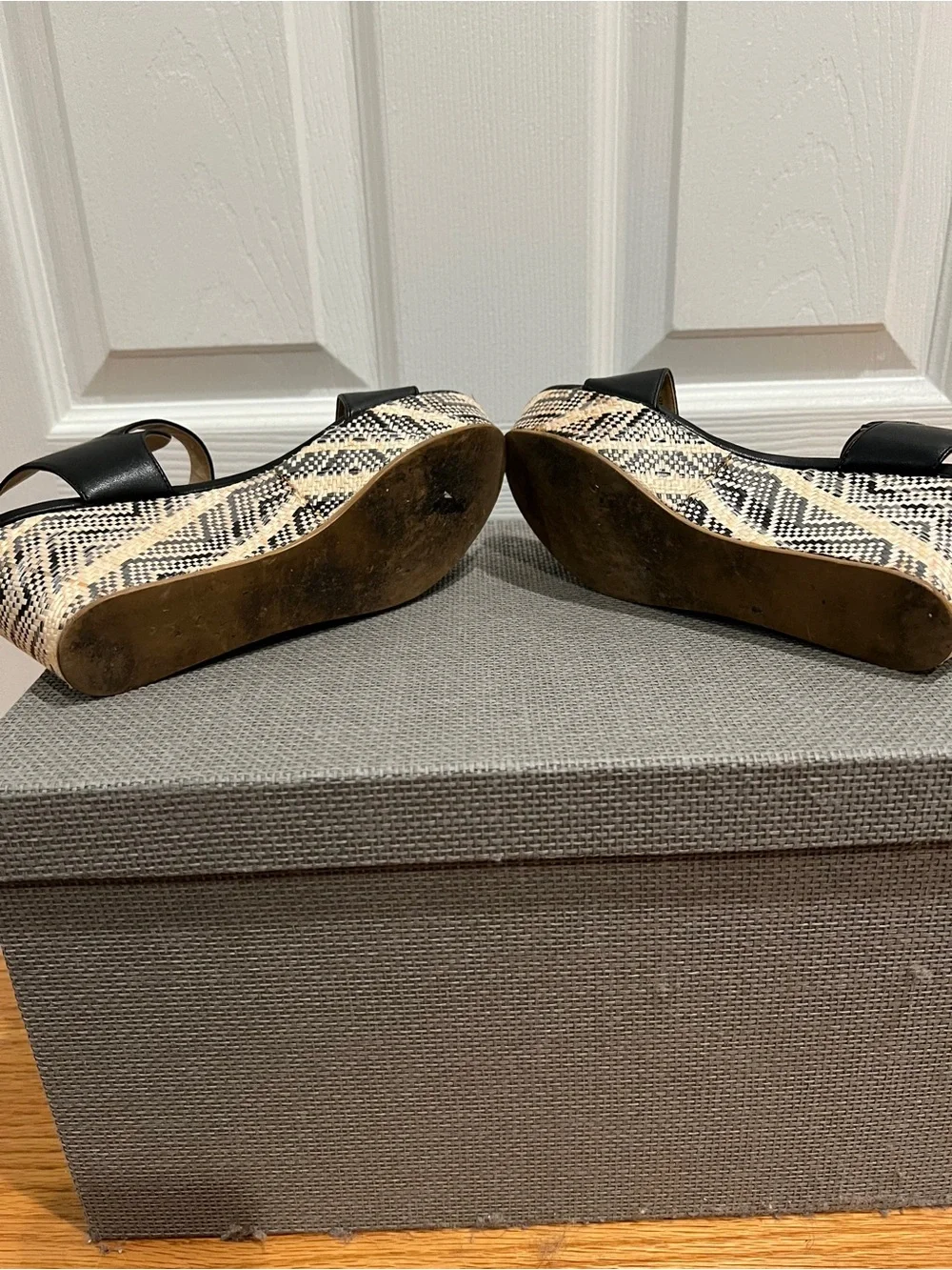 Abound Wedge Sandals with Patterned Espadrille Platform - Black